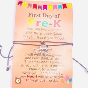 Set of 2 Back to School Adjustable Mom and Son Dinosaur Charm Bracelets